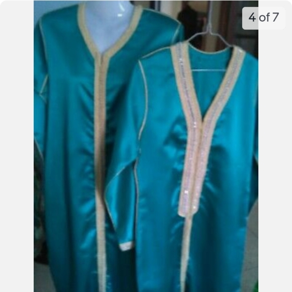 Bridal Unique 3 piece Moroccan caftan takchita dress, teal turquoise Ramadan - Picture 4 of 6